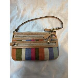 Coach Bonnie Legacy Rainbow Tan Striped Mini Bag Wristlet Pouch Clutch